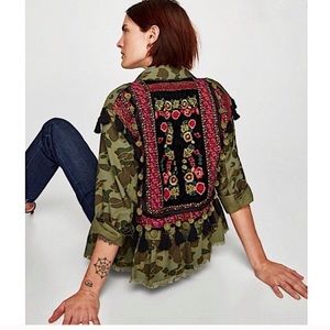 Zara Camo Embroidered Jacket L